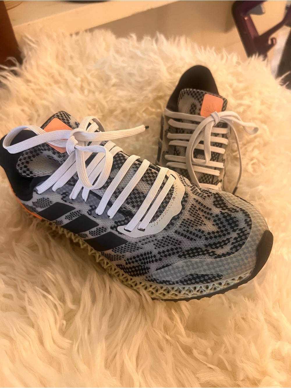 Adidas Grey & Black Knit Running Sneakers with Orange Accents